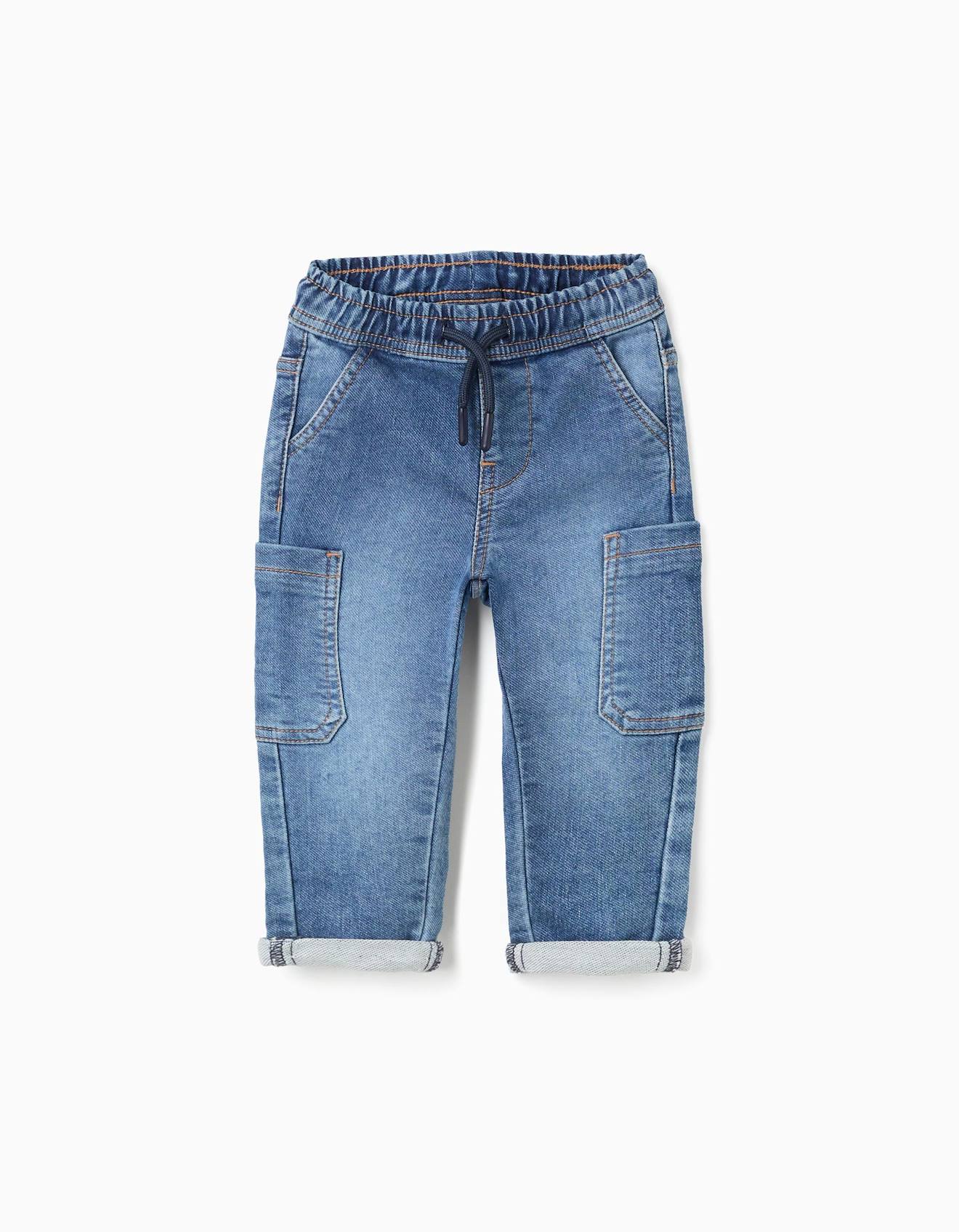 Pantalon En Jean Coupe Droite Et Poches Cargo Bleu 17 €