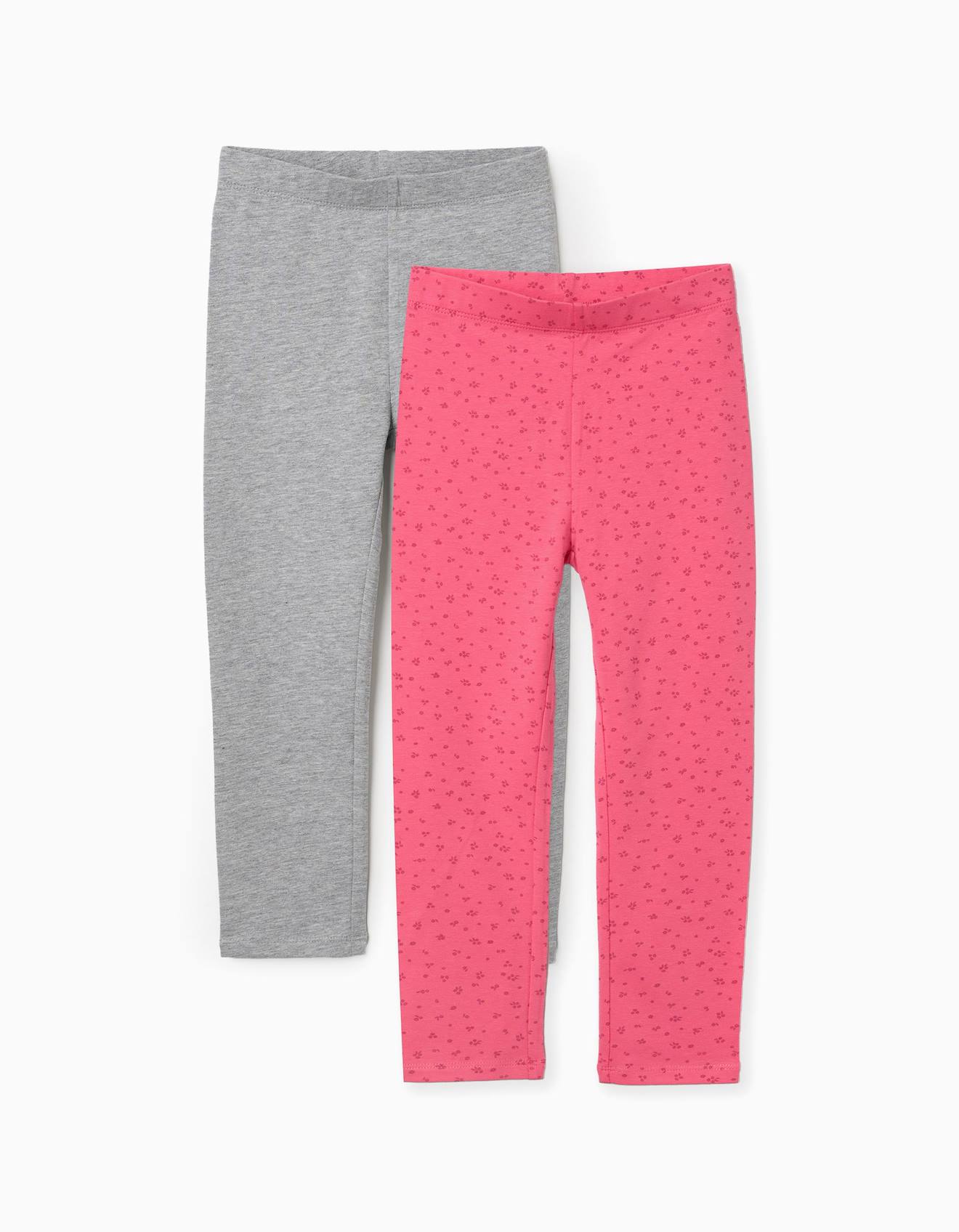 Lot De 2 Leggings En Coton Unis Fleurs Rose 13 €