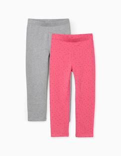 -Lot de 2 leggings en coton unis/à fleurs