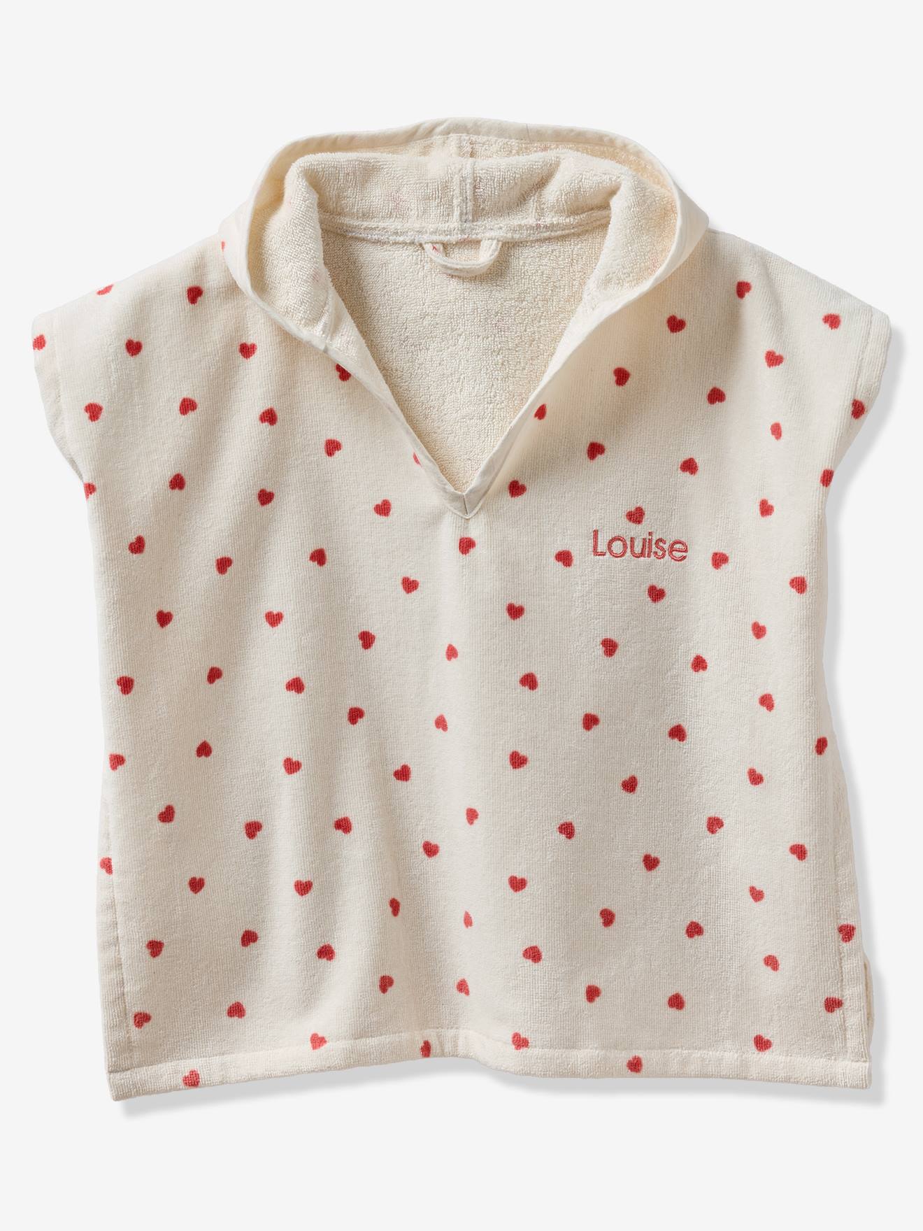 Poncho bébé coton recyclé personnalisable MON CŒUR rose imprimé (Vertbaudet) - Image 2
