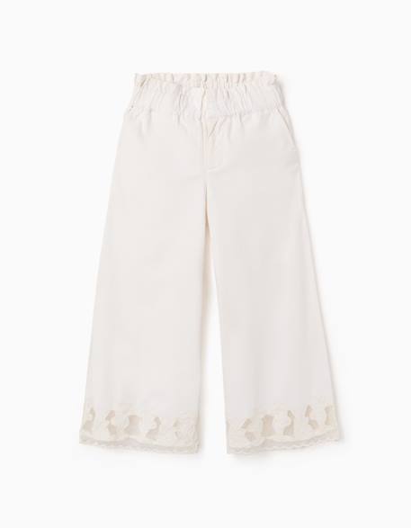 Pantalon en coton à jambe large avec fleurs brodées  - vertbaudet enfant