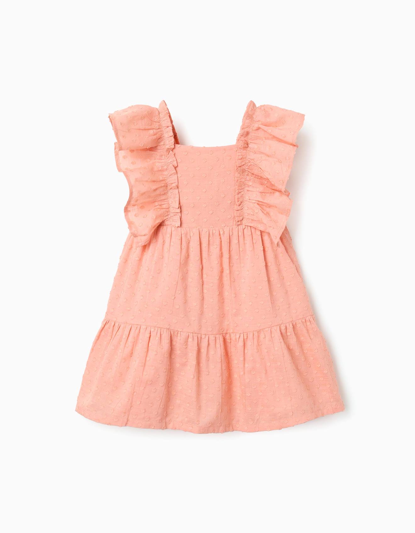 Robe En Coton À Pois Suisses Et Volants Orange Clair
