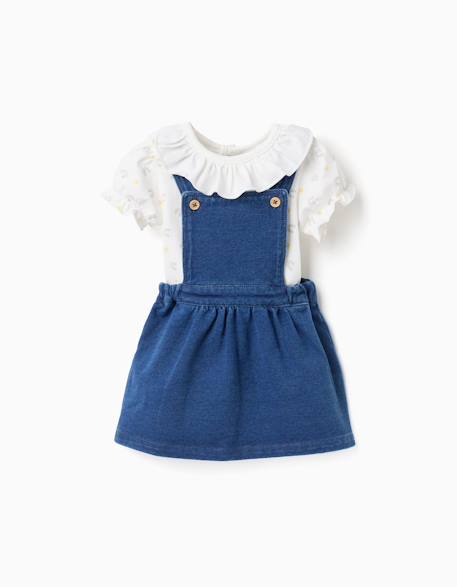 Bébé-Ensemble-Body à motif + robe salopette en jean