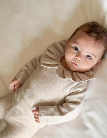 Bébé-Ensemble-Pull avec col à volants + pantalon en maille