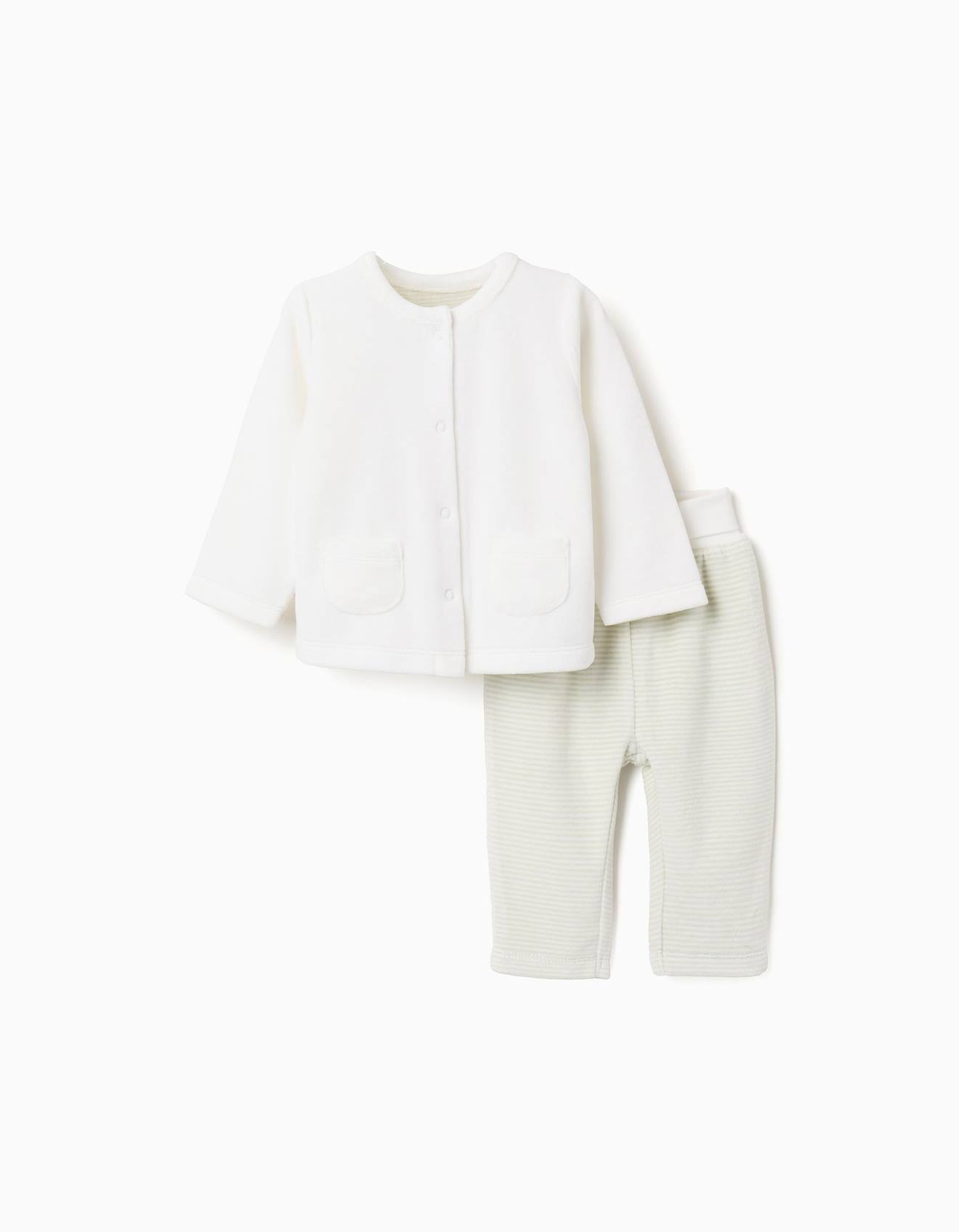 Ensemble En Velours De Pull + Pantalon Rayé Blanc