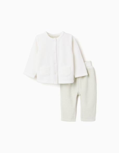 Ensemble en velours de pull + pantalon rayé Blanc 1 - vertbaudet enfant 