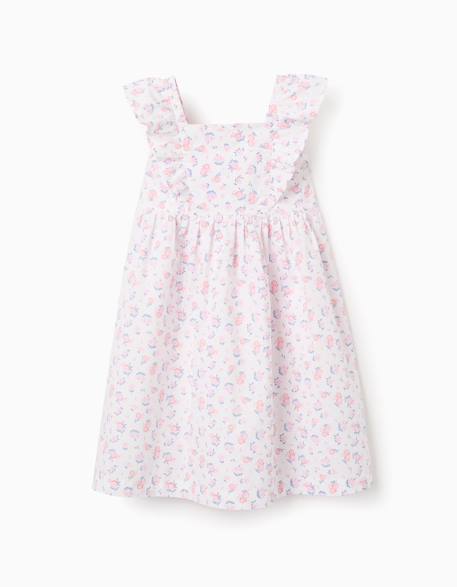Fille-Robe-Robe en popeline à motif floral et volants