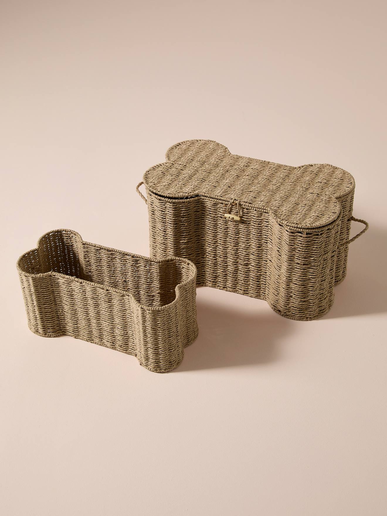 Lot 2 coffres jouets corde forme os beige Lot 2 coffres jouets corde forme os beige