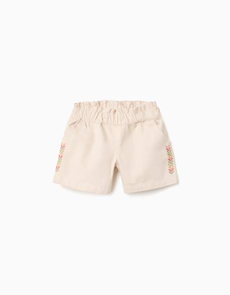 Fille-Short en sergé avec broderie et taille élastique