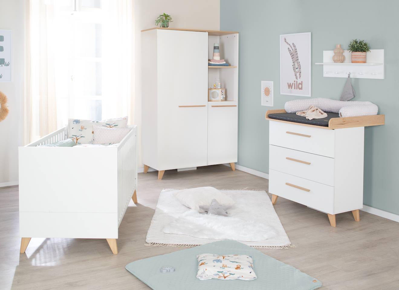 Chambre Bébé Complète - Lit Évolutif + Commode À Langer Et Armoire Leon Blanc - Chêne Othello Chambre Bébé Complète - Lit Évolutif + Commode À Langer Et Armoire Leon Blanc - Chêne Othello