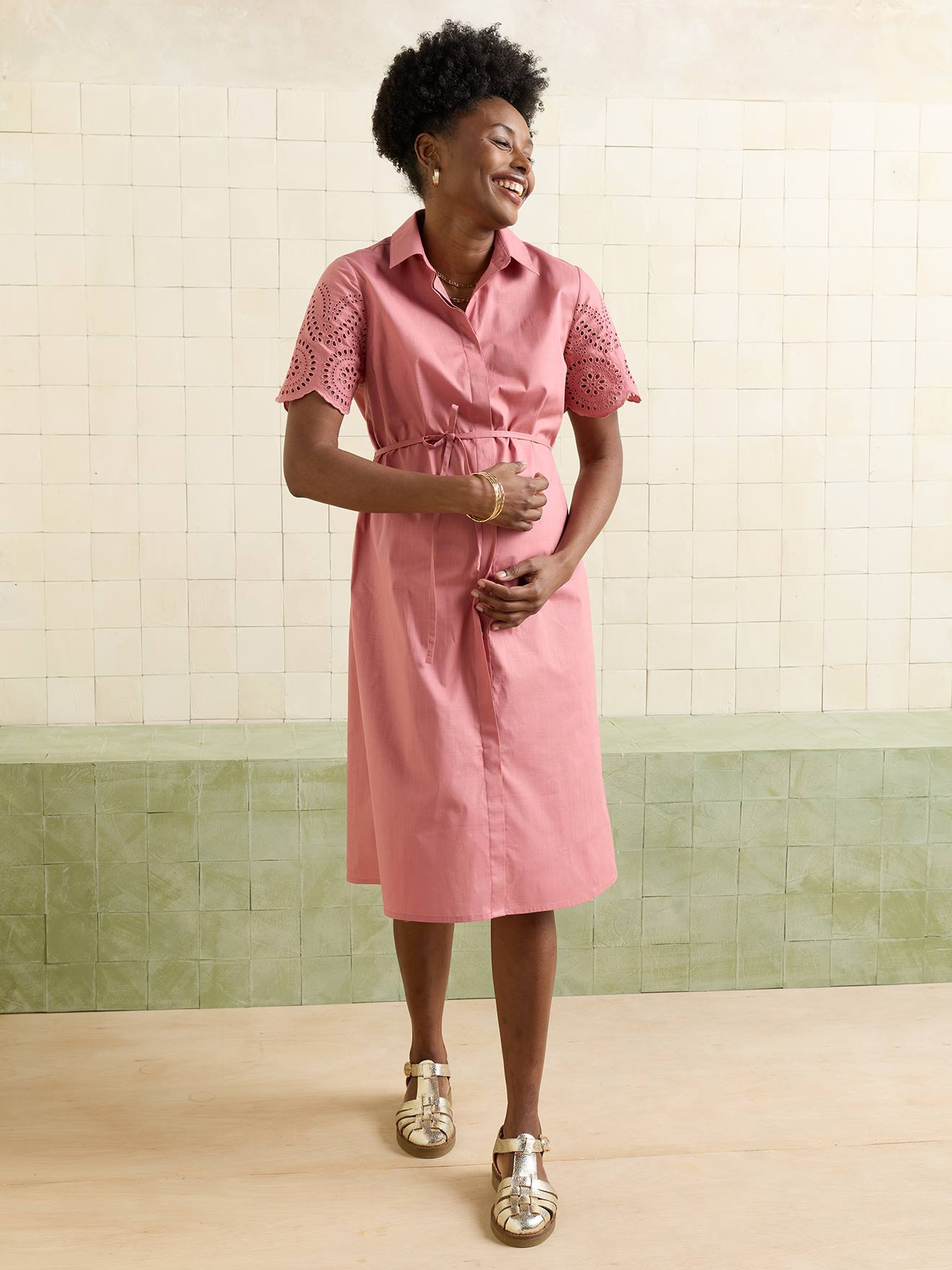 Robe chemise allaitement rose