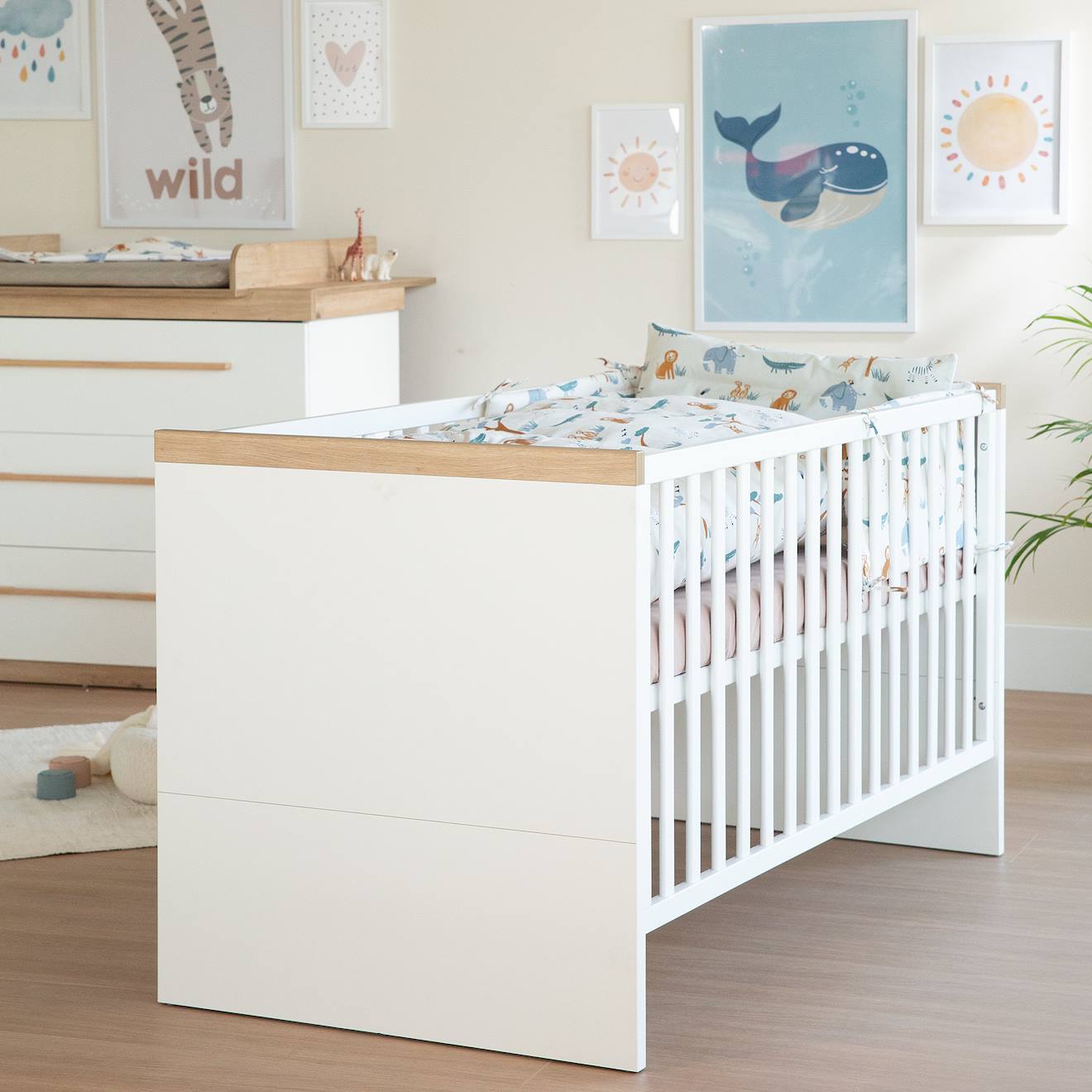Lit Bébé Évolutif Lumo Blanc - Chêne Artisan