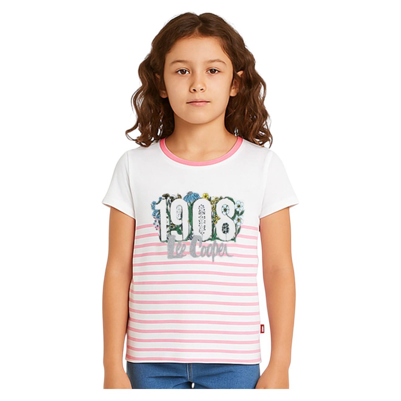 T-shirt Manches Courtes Fille Imprimé Col Rond Rose