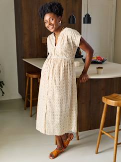-Robe longue boutonnée grossesse coton bio