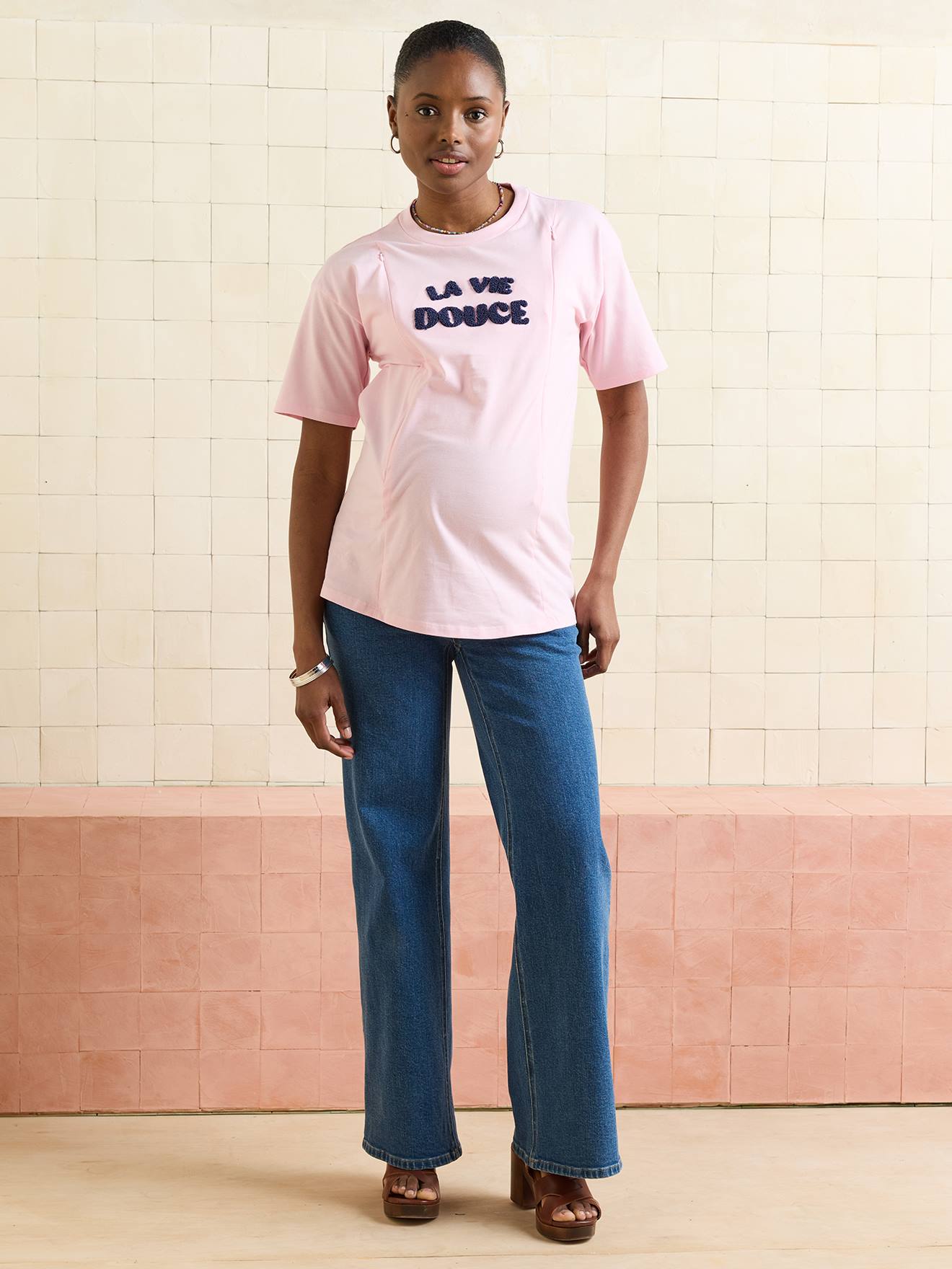 T-shirt manches courtes allaitement coton bio rose