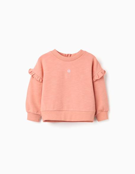 Bébé-Pull, gilet, sweat-Sweat en coton à volants et broderie
