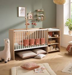 Chambre et rangement-Chambre-Lit bébé combiné évolutif en décor bois avec commode à langer étagère - up