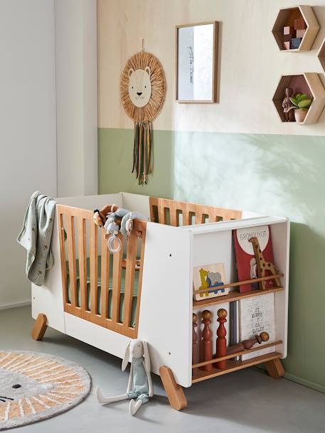 Vertbaudet - Lit bébé avec barrière amovible + rangement bibliothèque LIGNE PIROUETTE blanc