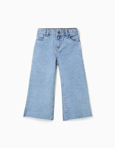 Fille-Pantalon-Jean à jambe large et ourlets effilochés