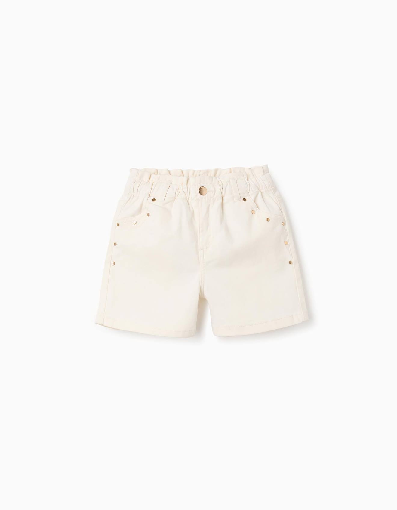 Short paperbag en sergé avec clous décoratifs blanc