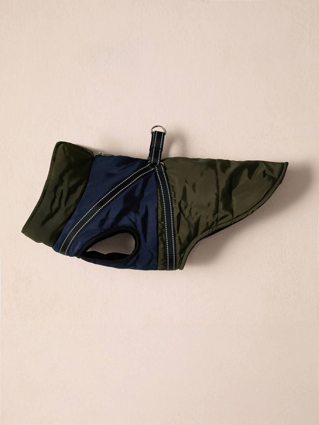 Manteau doudoune chien zip harnais kaki