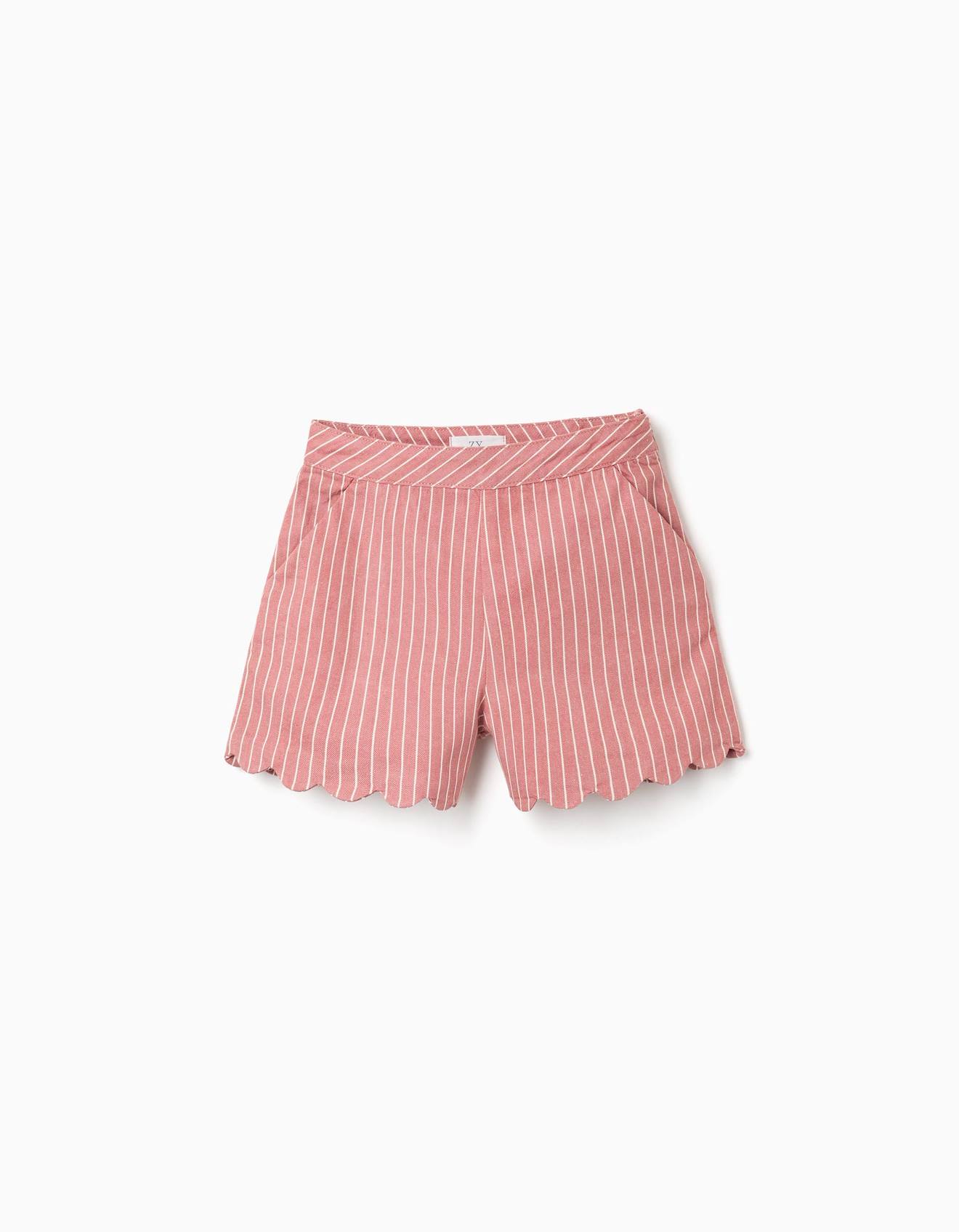 Short en sergé de coton à rayures rose