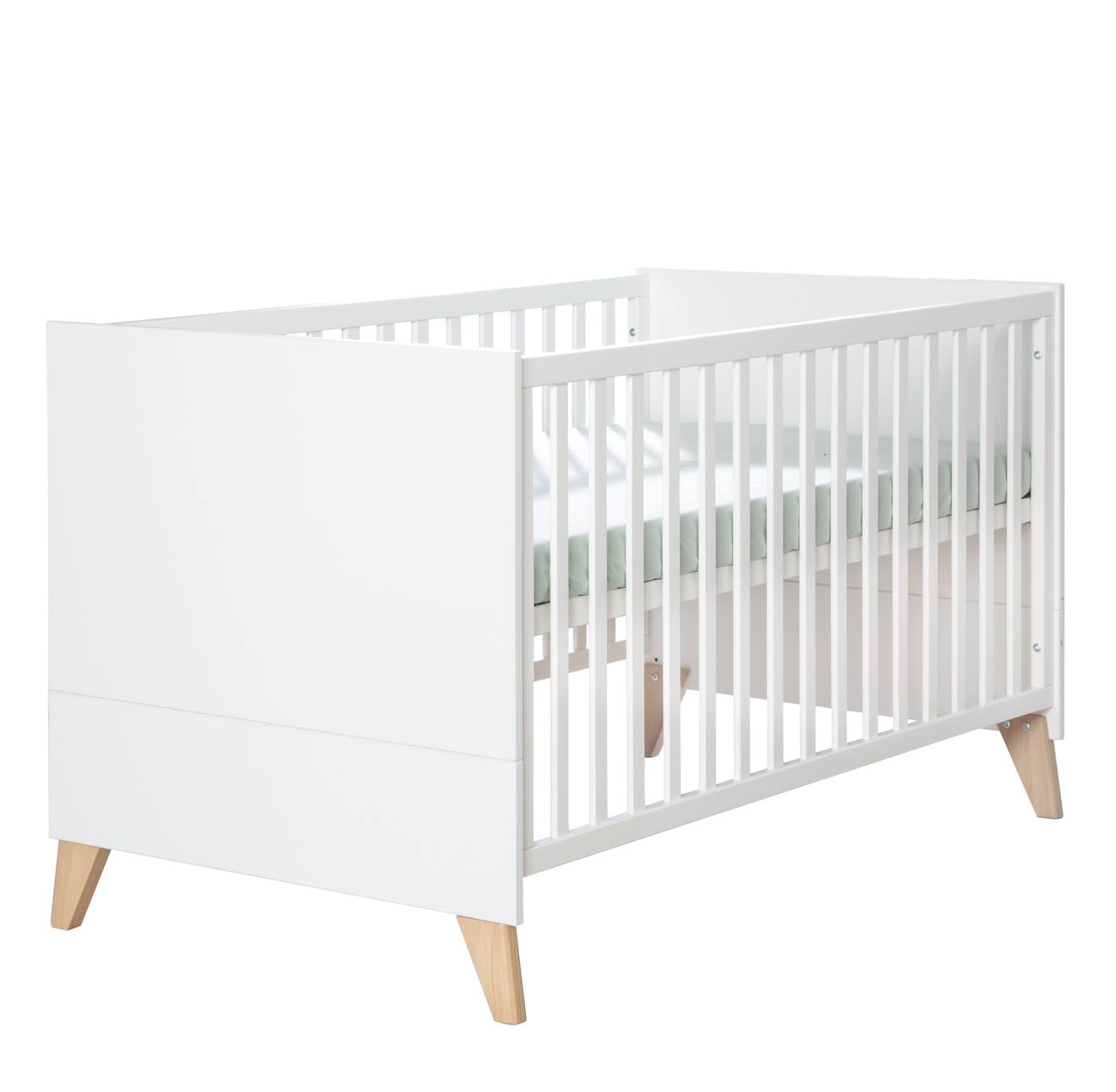 Lit Bébé Évolutif Leon Blanc - Chêne Othello (Roba) - Couverture