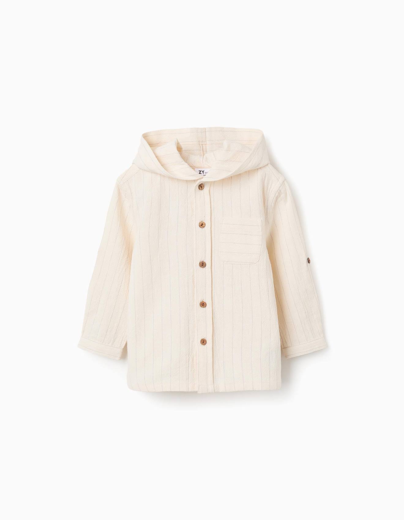 Chemise En Lin Rayures Et Capuche Beige 14$