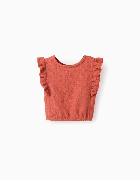 Fille-T-shirt, sous-pull-T-shirt-Blouse sans manches à broderie anglaise et volants