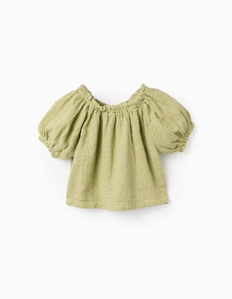Bébé-Blouse en coton avec broderie anglaise et manches ballon