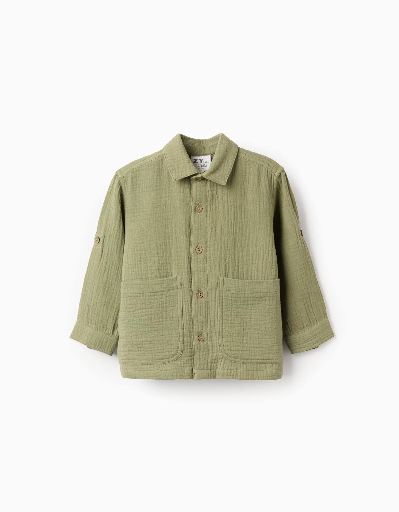 Chemise En Gaze De Coton Manches Longues Vert Fonc 16 €