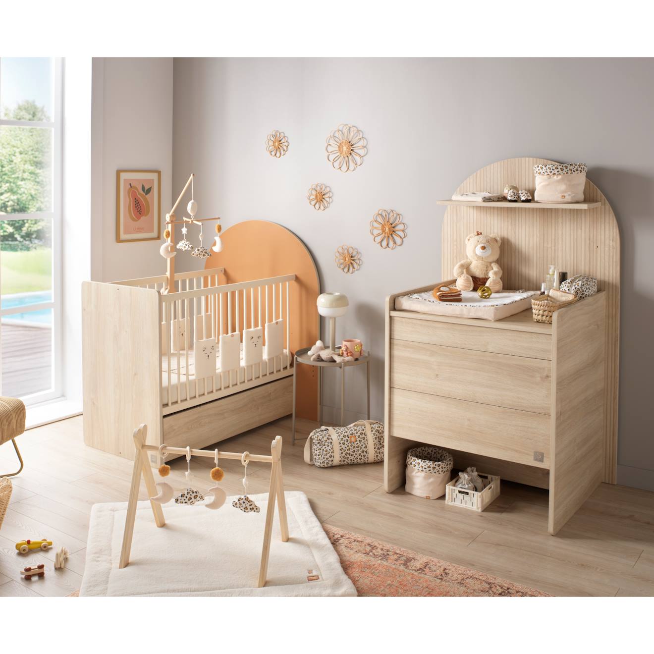 Pack Chambre Bébé Évolutif – Lit Bébé 120x60 Transformable En 90x190 + Commode À Langer Évolutive En Bureau - Arche Marron
