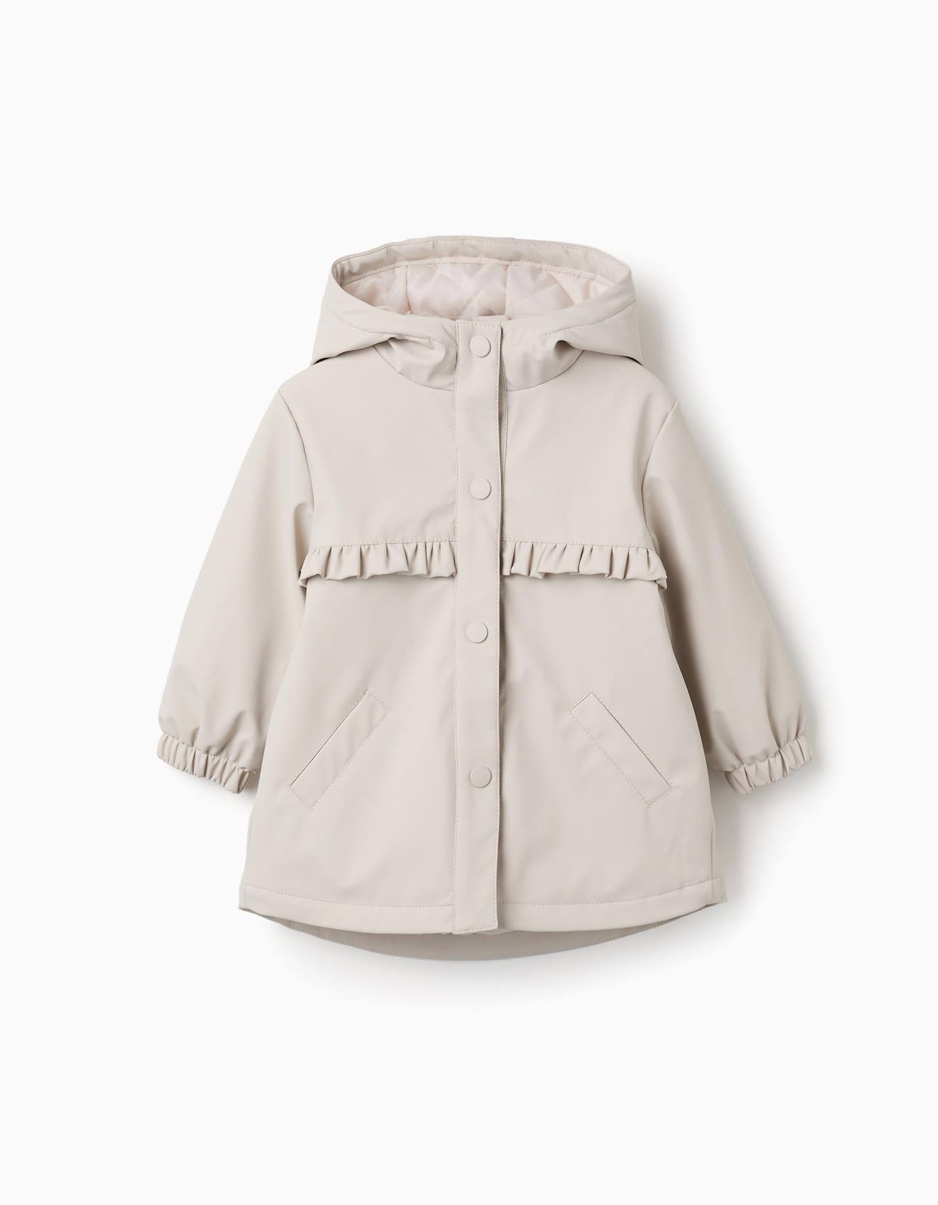 Parka Rembourre Capuche Et Volants Gris Clair 26 €