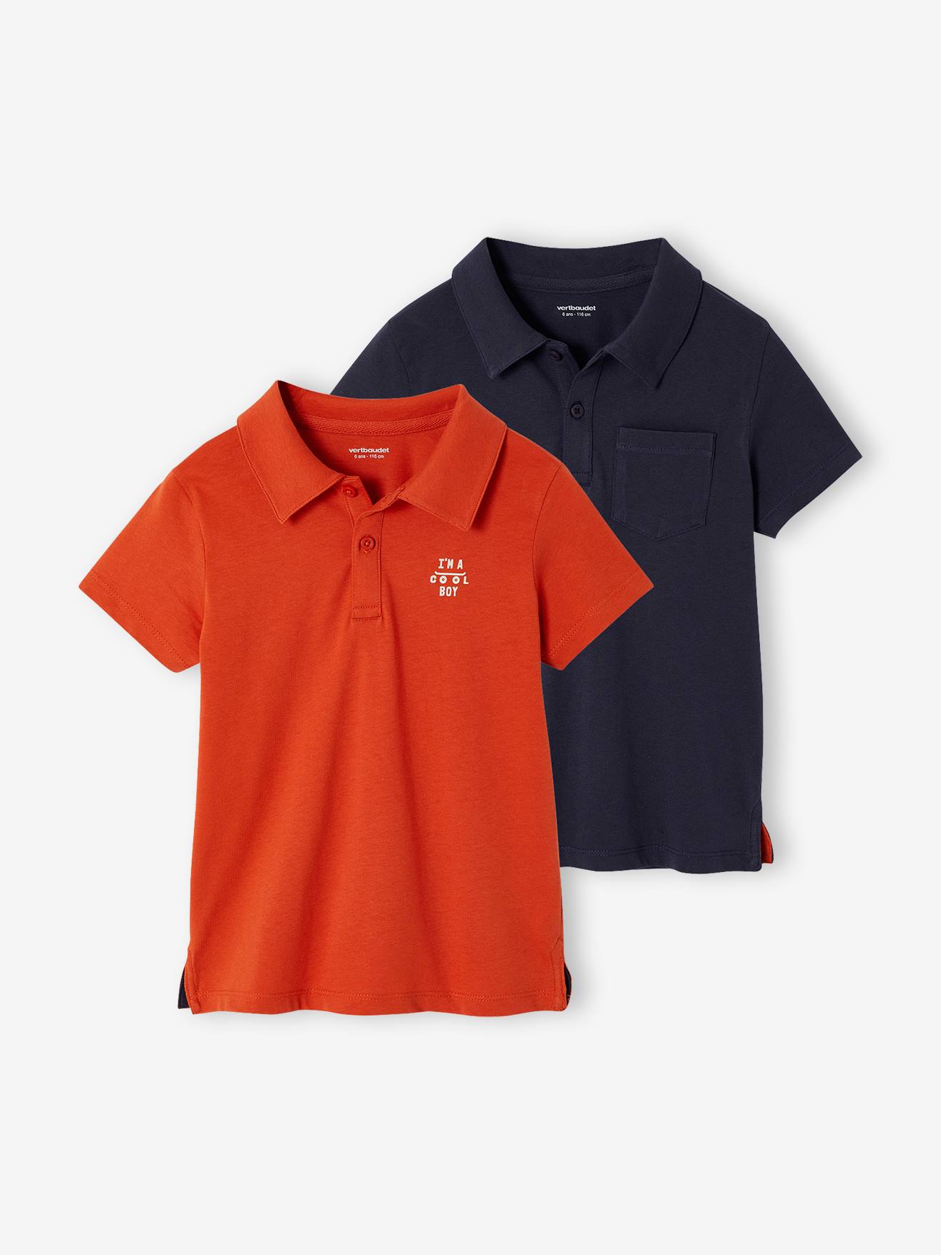 Lot de 2 polos garçon unis manches courtes orange