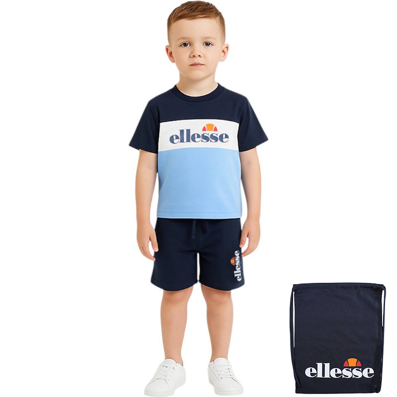 Ensemble 3 Pièces T-shirt Manches Courtes Short Et Sac À Imprimé Bleu