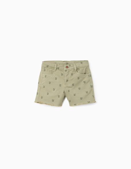 Fille-Short en sergé à motif floral et ourlets effilochés