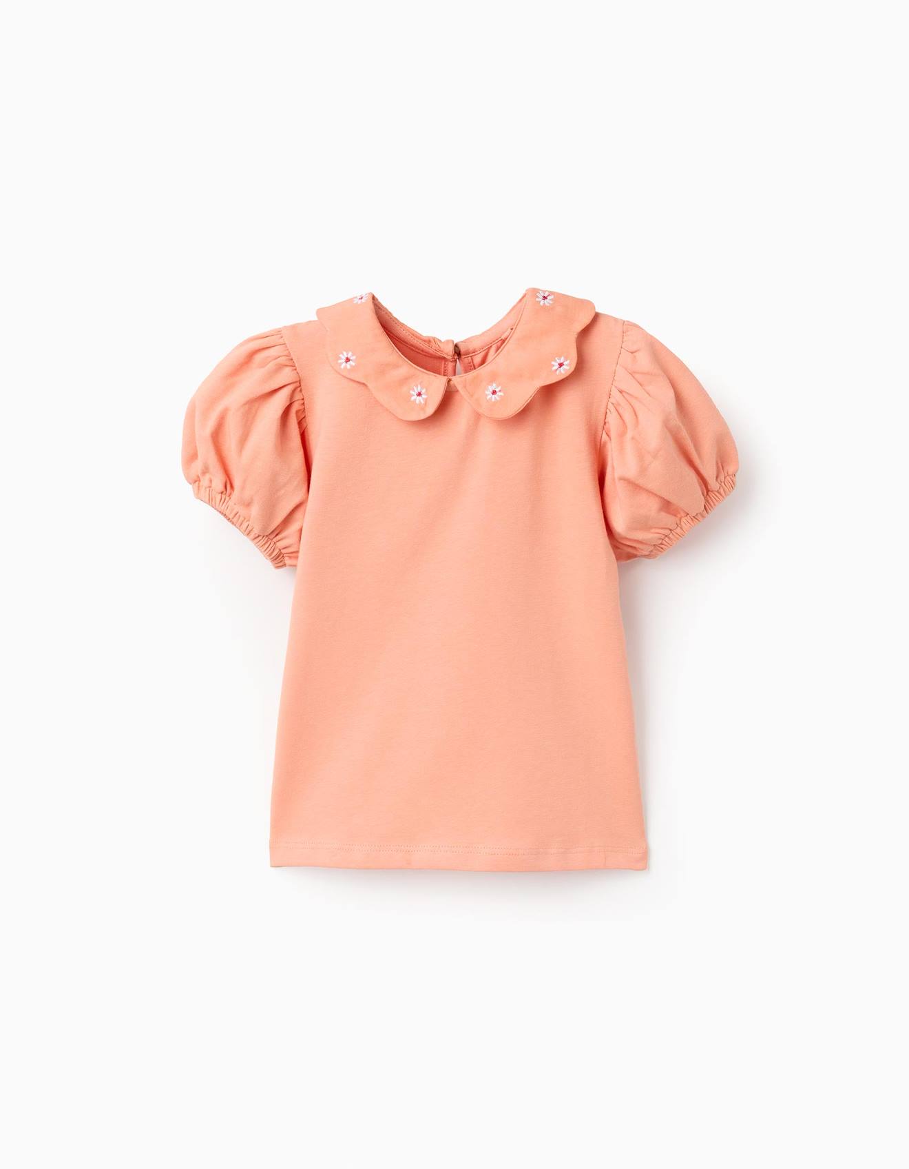 T-shirt En Coton Avec Fleurs Brodes Orange Clair 13 €