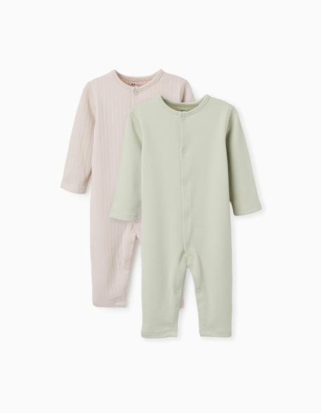 Bébé-2 combinaisons en coton côtelées/unies