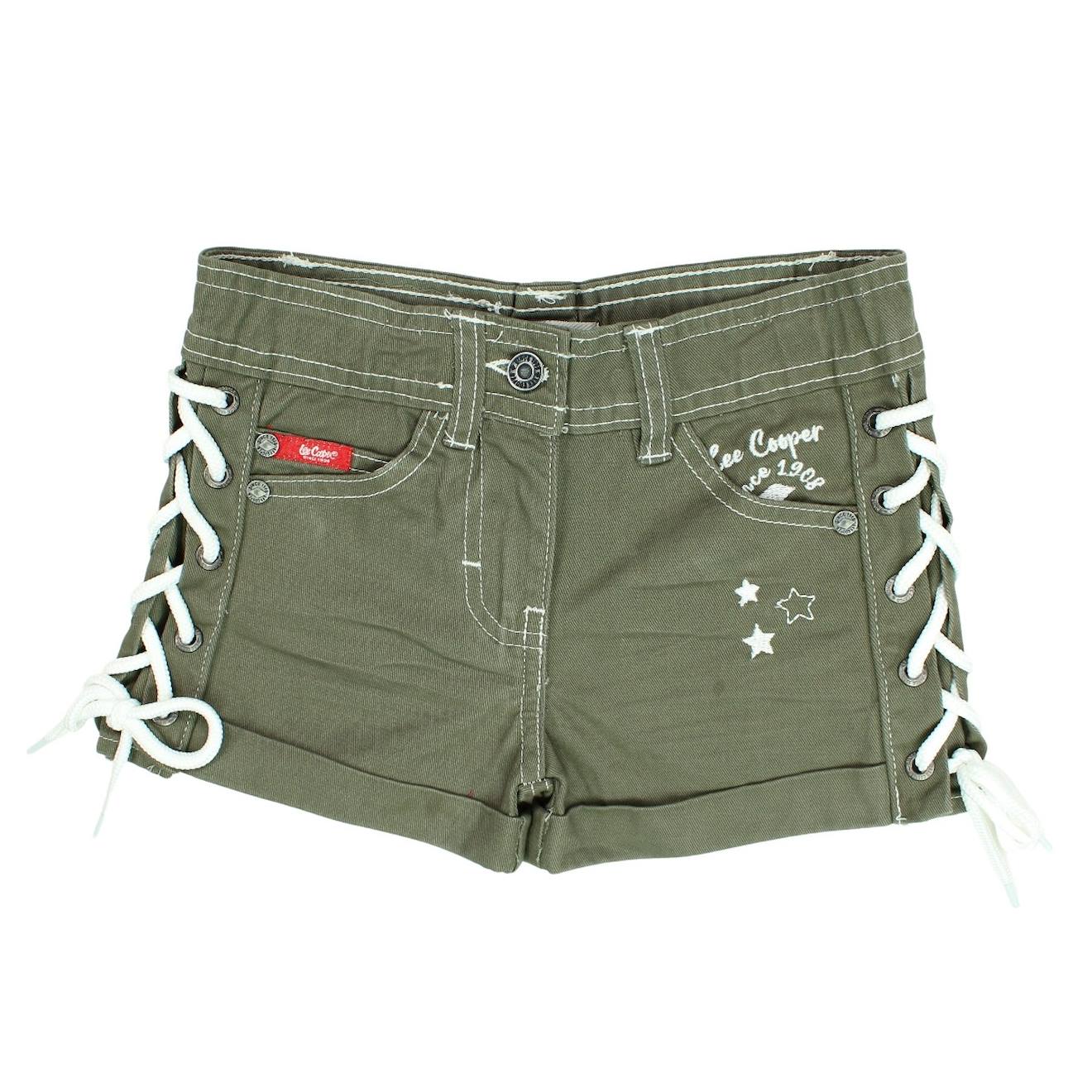 Short En Jeans Fille Avec Decor Tressé Kaki