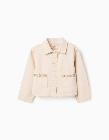 Fille-Manteau, veste-Veste-Veste en sergé avec broderie au point de croix