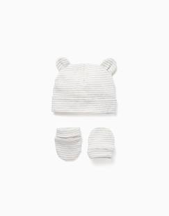 -Bonnet + gants en coton à rayures