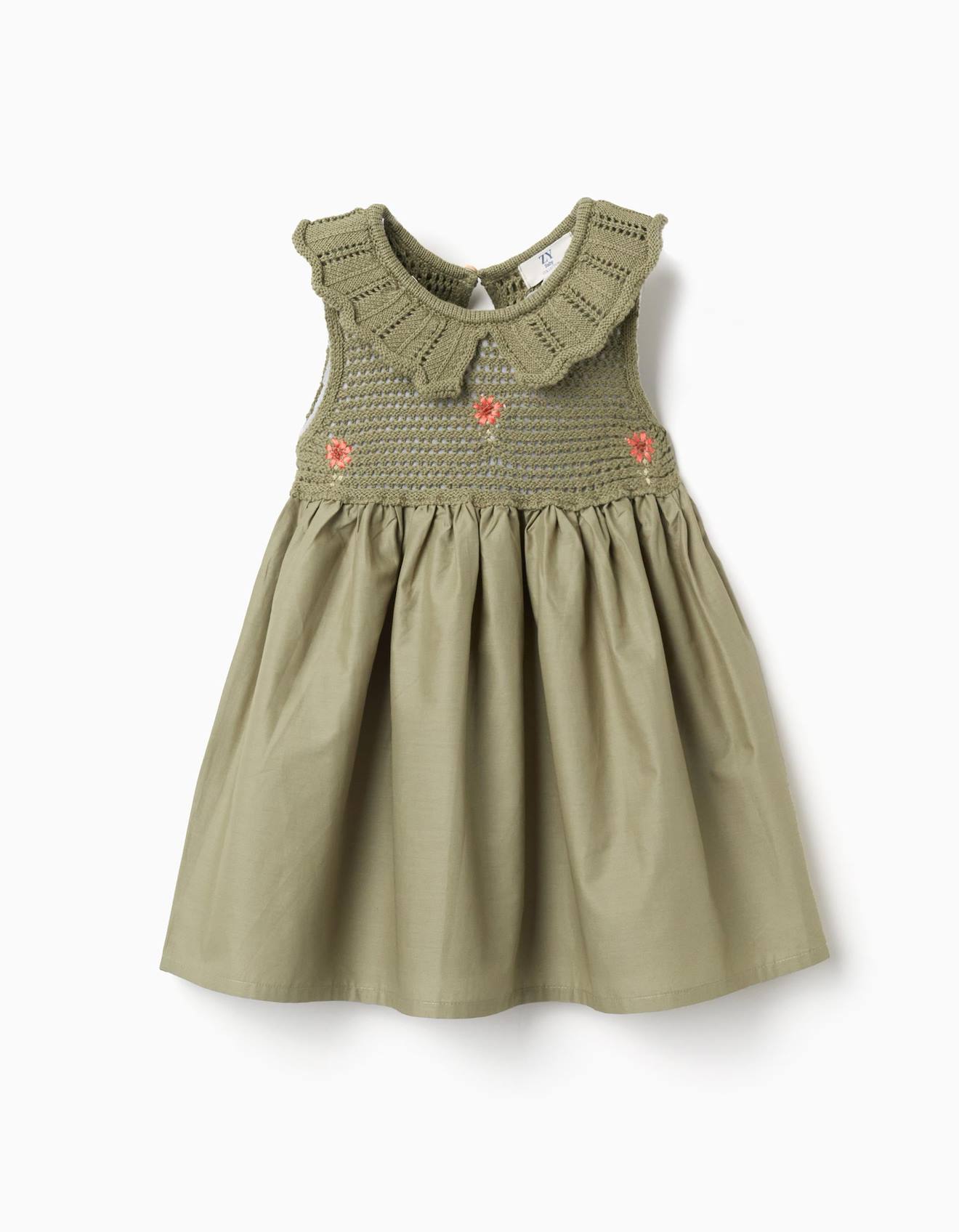 Robe Bi-matire Avec Fleurs Brodes Vert Fonc 27 €