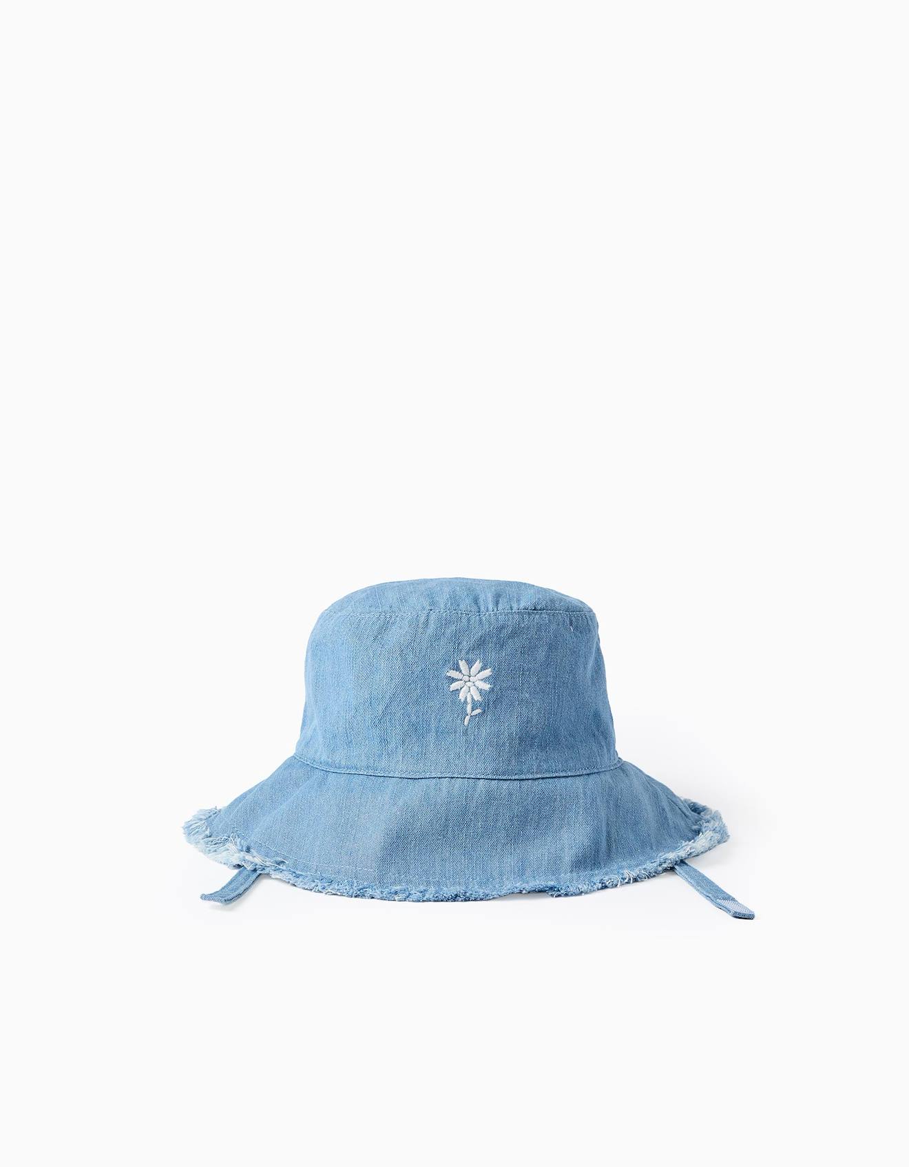Bob En Jean Avec Fleur Brodée Bleu