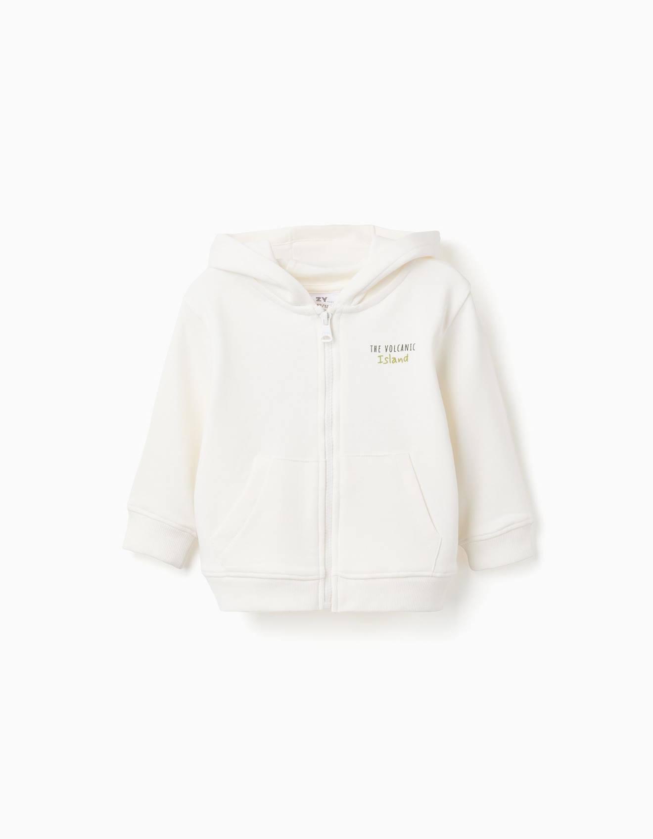 Sweat zippé en coton à capuche cactus garden beige clair