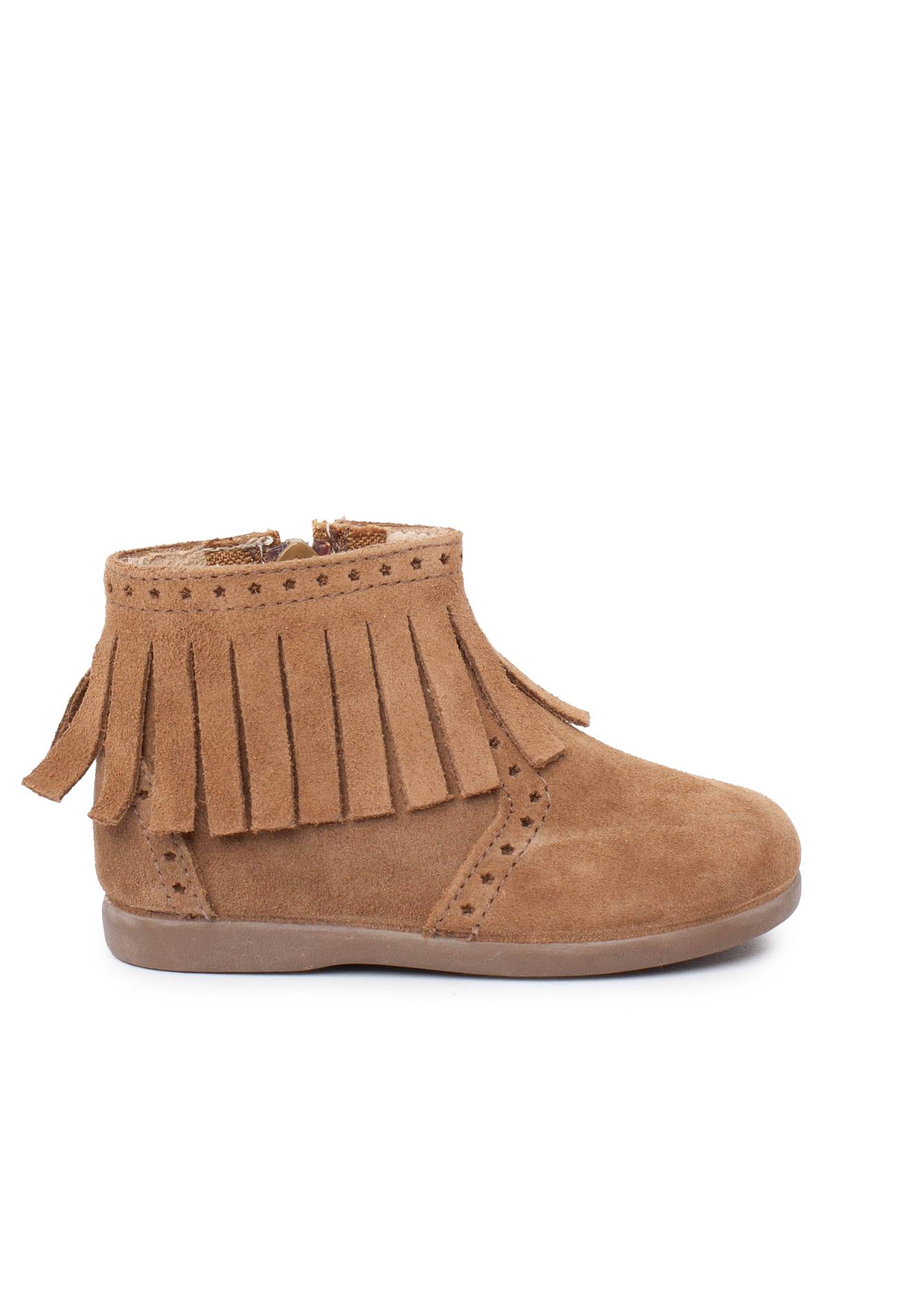 Bottes fille franges broguing fermeture éclair taupe