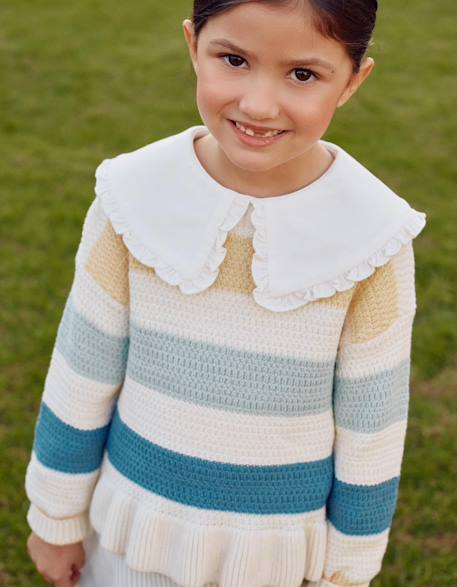 Pull en maille rayé à ourlet volanté  - vertbaudet enfant