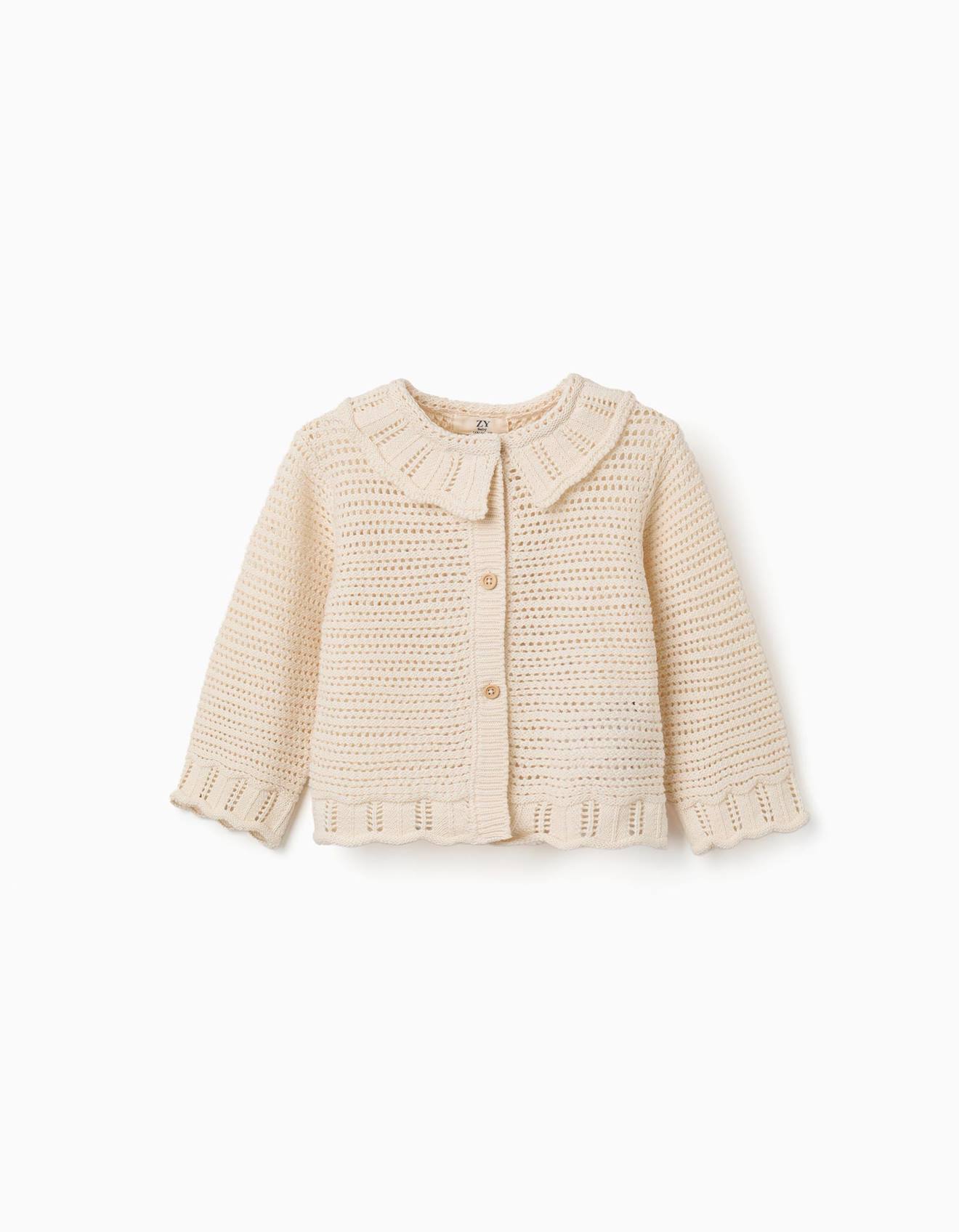 Gilet En Maille Avec Détails Ajourés Beige Clair