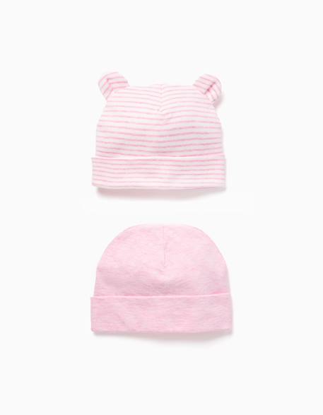 Bébé-Accessoires-Lot de 2 bonnets en coton unis/rayés