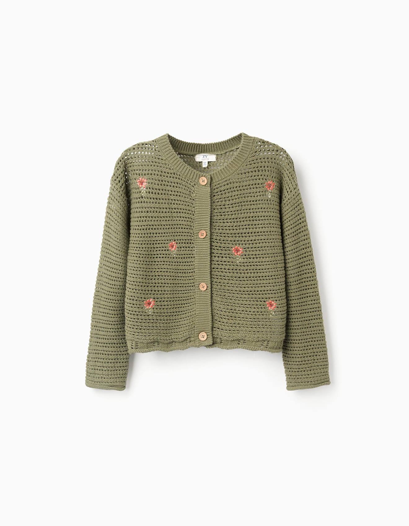 Gilet En Maille Avec Fleurs Brodes Vert Fonc 17 €