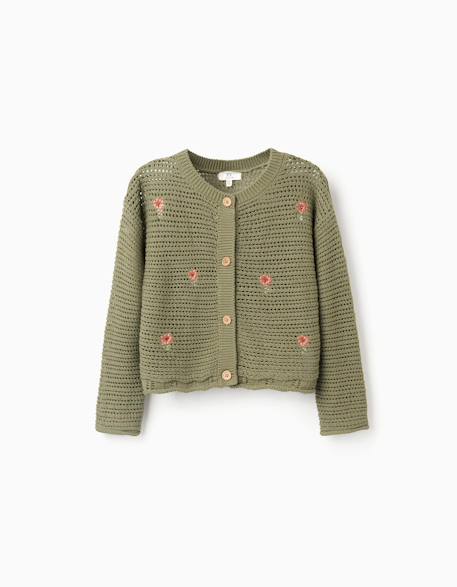 Fille-Gilet en maille avec fleurs brodées